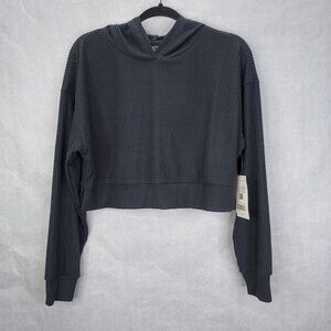 Revival Altar'd State Hoodie Women's S Gray Rib Knit Crop Sweatshirt NEW Preppy